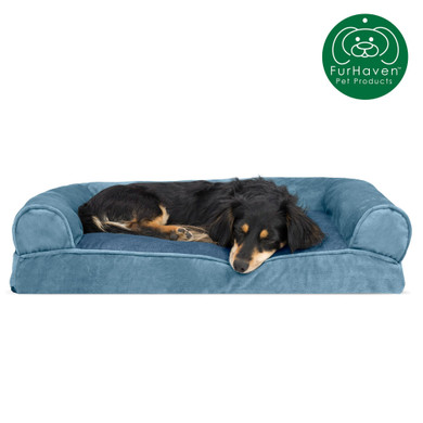 FurHaven Pet Dog Bed | Faux Fur & Velvet Pillow Couch Pet Bed for Dogs & Cats