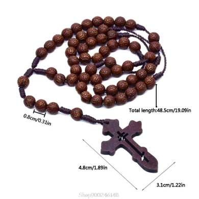 Handmade Men Cross Catholic Rosary Beads Pendant Necklace