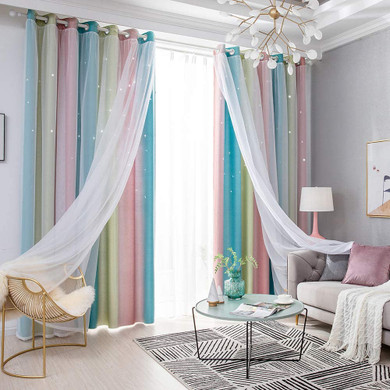 Blackout Curtains Bedroom Living Room, Colorful Double Layer
