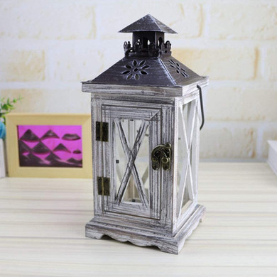 Vintage Decorative Lantern Candle Holder - Rustic Wooden Style