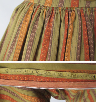 Vintage 50's 60's Autumn Stripe Full Skirt Day Dress L