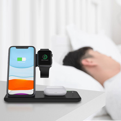 15W Qi Fast Wireless iPhone 11 XR X 8 Apple Watch 4 in 1 Foldable Charging Dock Station