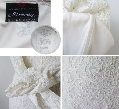 Vintage 80's / 90's Antique White Lace Fringe Bodycon Dress M