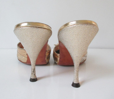 Vintage Gold Lame Chromespun 50's 60's Springolator Heels Shoes 8