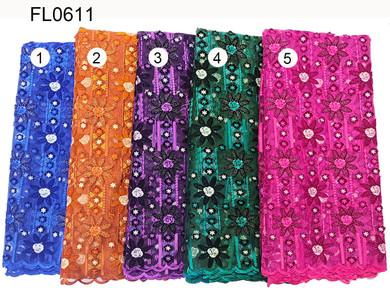 Latest French Tulle Velvet Embroidery Fushia Pink African Lace Fabric 5 Yards Free Shipping