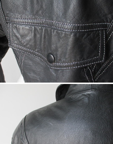 Vintage 80's Black Leather Jacket Cropped New Wave Origami Coat S