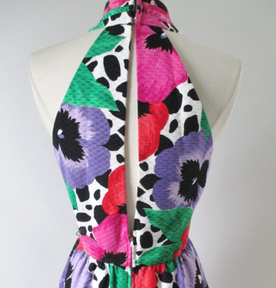 • Vintage 80's Glam Flower Halter Party Dress S