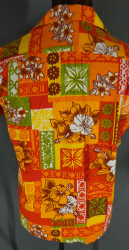 Vintage Red Orange & White Barkcloth Colorblock Hawaiian Shirt 44