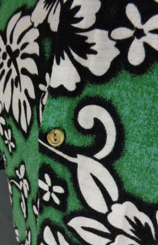 Vintage 80s Green RJC  Barkcloth Hibiscus Print Hawaiian Shirt  XL