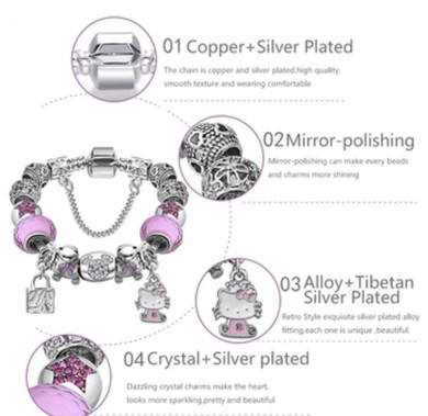 Pink or blue hello kitty European style  charm bracelet