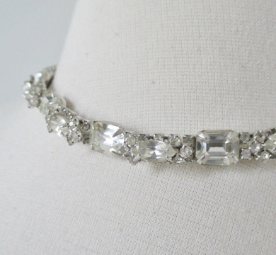 Vintage Emerald Cut Rhinestone Choker Necklace