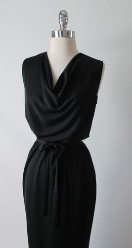 • Vintage 60's Black Full Length Grecian Cocktail Dress Evening Gown