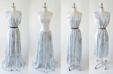 • Vintage 70's Blue Floral Draped Goddess Dress & Skirt Matching Set M • Vintage 70's Blue Floral Draped Goddess Dress & Skirt Matching Set M