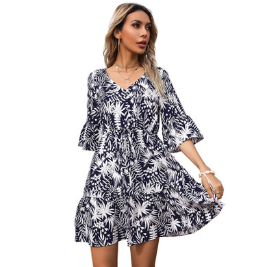 Easebig V-neck Strappy Flared Sleeve Dress
