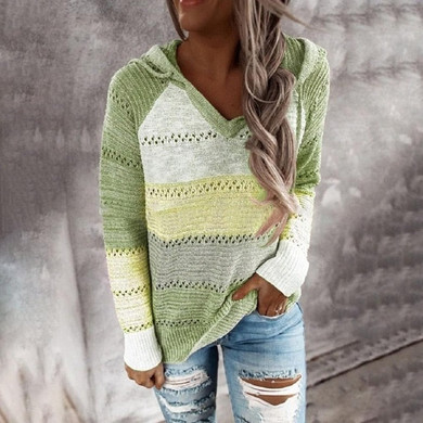Long Sleeve Casual V-Neck Patchwork Sweater