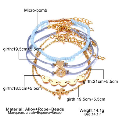 5 PCS/Set Fashion Heart Map Charm Bracelets Set For Women Boho Vintage Stone Leather Chain Bracelet Party Jewelry Wholesale