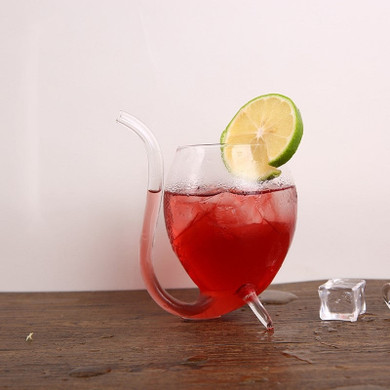 2pieces 300ML Home and party use Creative straw glass mug novelty milk glass with straw cold drink cup Juice mug Wine glass