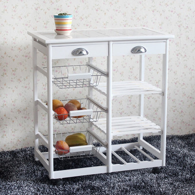 Wooden Rolling Kitchen Island Trolley Cart Storage Shelf Drawers Baskets