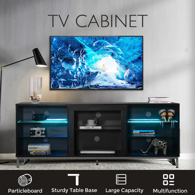 Modern TV Cabinet Stand Unit Shelf Console High Gloss Blue LED Light for 70in TV