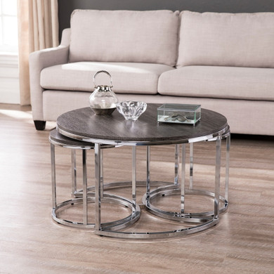 Silver Orchid Belle Round 3-piece Nesting Coffee Table Set - Espresso/Champagne