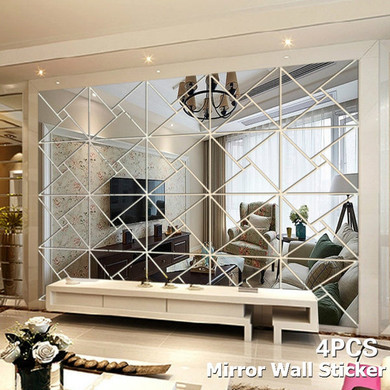 4Pcs DIY 3D Mirror Wall Stickers Diamonds Triangles Acrylic Wall Mirror Stickers Home Decoration