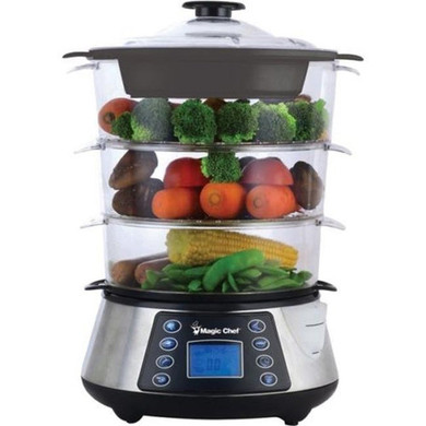 Magic Chef MCSFS12ST 3 Tier Electric Food Steamer Stainless Steel