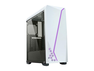 DIYPC S2-W-RGB White USB3.0 Steel/ Tempered Glass ATX Mid Tower Gaming Computer Case w/Tempered Glass Panel and Addressable RGB LED Strip