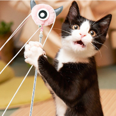 Interactive Monster Shape Feather Teaser Stick Wand - Cat Toy
