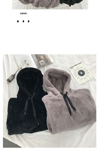 Plush Hooded Sweatshirt Loose Casual Warm Hoodies Fleece Flannel Pullover Sweatshirt