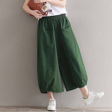 Woman Casual Trousers Cotton Linen Pants Loose Trousers Wide Leg Pants