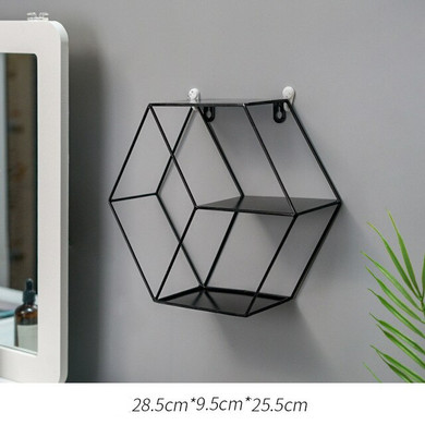 Wall Mounted Storage Holder Geometric Iron Wall Shelf Hexagonal Storage Rack for Living Room Home Office Hanging Organizer Decor
