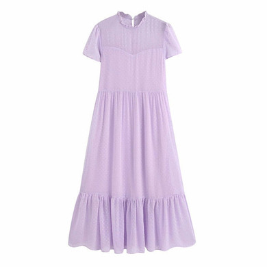 2020 Women Summer Fashion Chiffon Dress Dot Short Sleeve O-Neck Spliced Dresses Female Casual Solid Party Elegant Dress vestidos