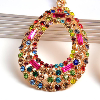 Hollow-Out Studded Colorful Drop Earrings