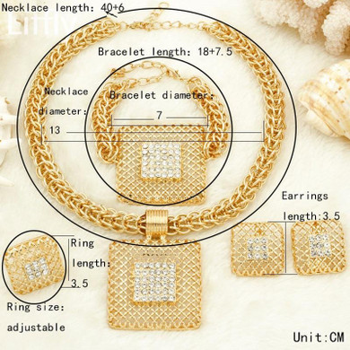 Liffly Bridal Gift Fashion African Jewelry Sets Big Chain Pendant Necklace Dubai Gold Jewelry Set for Women