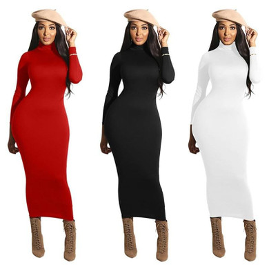 Sexy Turtleneck Long Sleeve Club Midi Dress