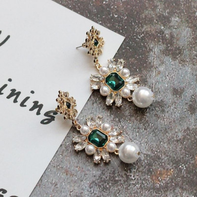 Vintage Crystal Stone Tassel Long Pearl Earrings