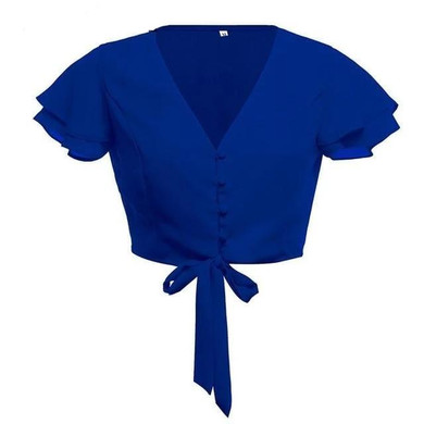 Chiffon V-Neck Short Sleeve Ruffle Button Sexy Top