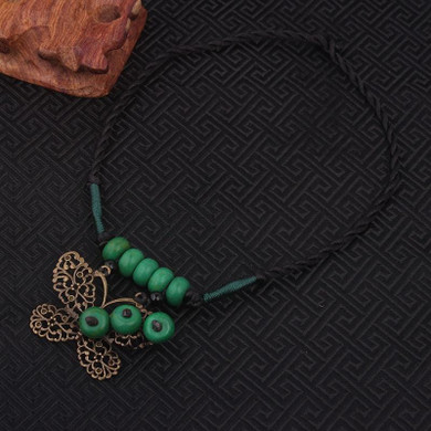 Handmade Butterfly Green Braided Vintage Necklace
