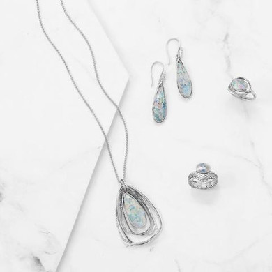 Sterling Silver Pear Drop Roman Glass Earrings
