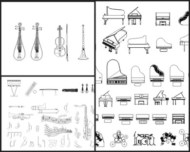 ★【Various types of musical instruments Autocad Blocks】All kinds of musical instruments CAD blocks Bundle