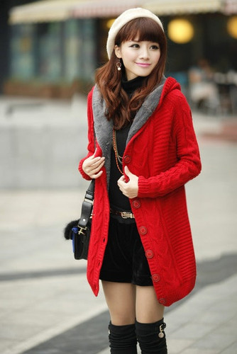 Plus Sweater Button Hood