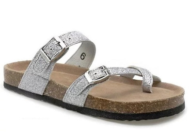 GLITTER BUCKLE OPEN TOE SANDALS