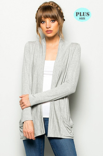 SOLID OPEN FRONT CARDIGAN WITH POCKETS