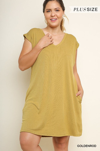 SOLID V-NECK CASUAL DRESS