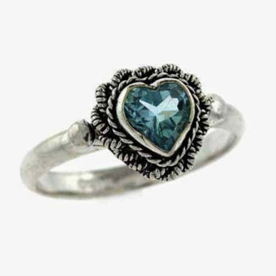 Sterling Silver Blue Topaz Vintage Heart Ring Size 8