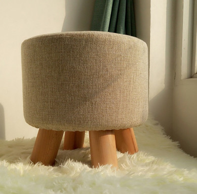 Wooden Ottoman Stool Round Fabric Sofa Stool Footstool Detachable Fabric Pouf Chair Modern Wood Stool