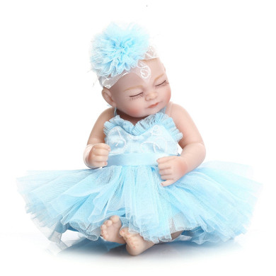 Reborn Baby Doll Baby Bath Toy Full Silicone Body Eyes Close Sleeping Baby doll With Clothes 10inch 25cm Lifelike Cute Gifts Toy Girl Blue Princess
