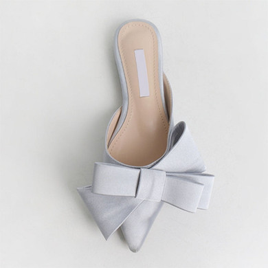 MEIFEINI Women's Korean Silk Satin Pointed Bow Tie Baotou Flat Heel Semi Slippers