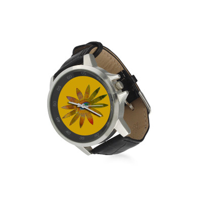 Yellowish Eye Flower Unisex Stainless Steel Leather Strap Watch(Model 202)