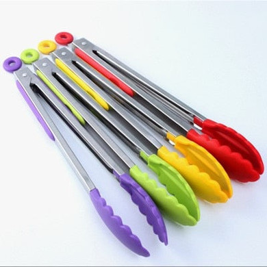Silicone Kitchen Cooking Salad Serving BBQ Tongs Stainless Steel Handle Utensil random color Silicone Kitchen Cooking Salad Serving BBQ Tongs Stainless Steel Handle Utensil random color